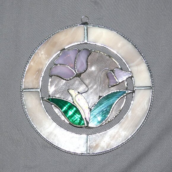 American Art Glass Purple Flower Stained Glass Suncatcher - Picture 1 of 3